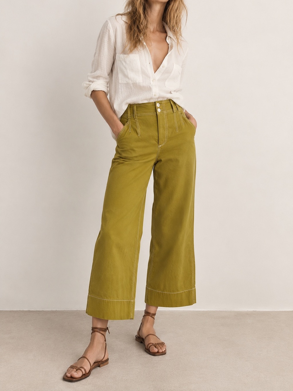 Anthropologie Emma mustard wide leg crop stretch pants